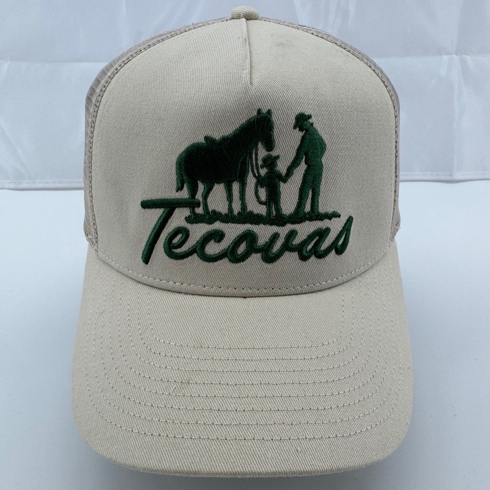 Tecovas Trucker Hat Mens OSFA Tan Green Western Horse Cowboy Mesh Snapback Cap